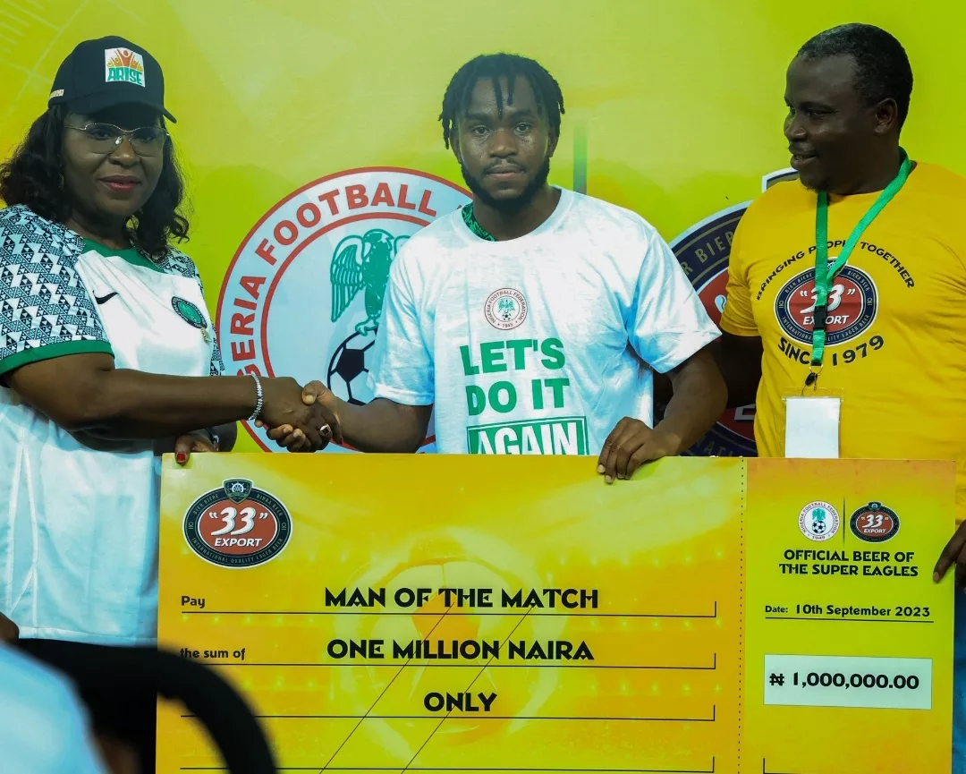 Super Eagles Ademola Lookman wins the Man-of-the-match award against Sao Tome and Principe.