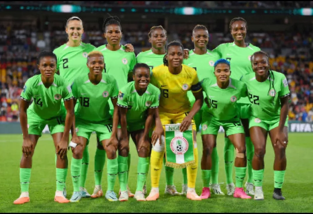 Super Falcons line up for a match at the 2023 FIFA women's world cup.