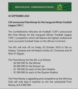 The African Football League (AFL) kicked-off on Friday, October 20, 2023